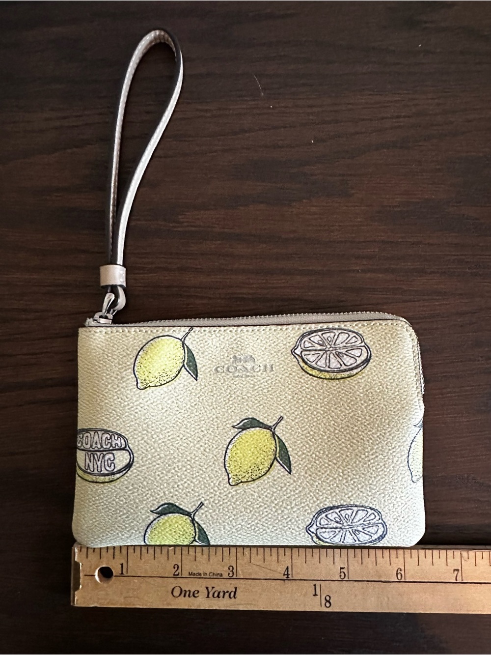 Coach Metallic Lemon Print Wristlet - Yellow/Gold